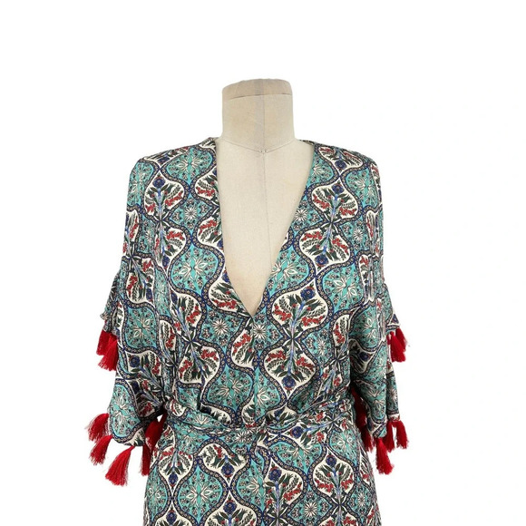 Anthropologie Sachin & Babi Maxi Dress Tassel Abstract Print Blue Red Size 8 - Picture 3 of 16